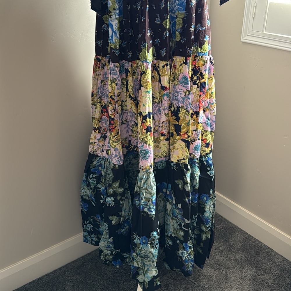 Free People Bluebell Boho Maxi Dress Ribbon Straps Floral Cool Combo - Picture 12 of 16